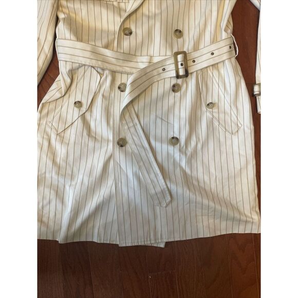 Ralph‎ Lauren Women's Ivory And Khaki Pinstripe Trench Coat And Dress Size L - Picture 4 of 13